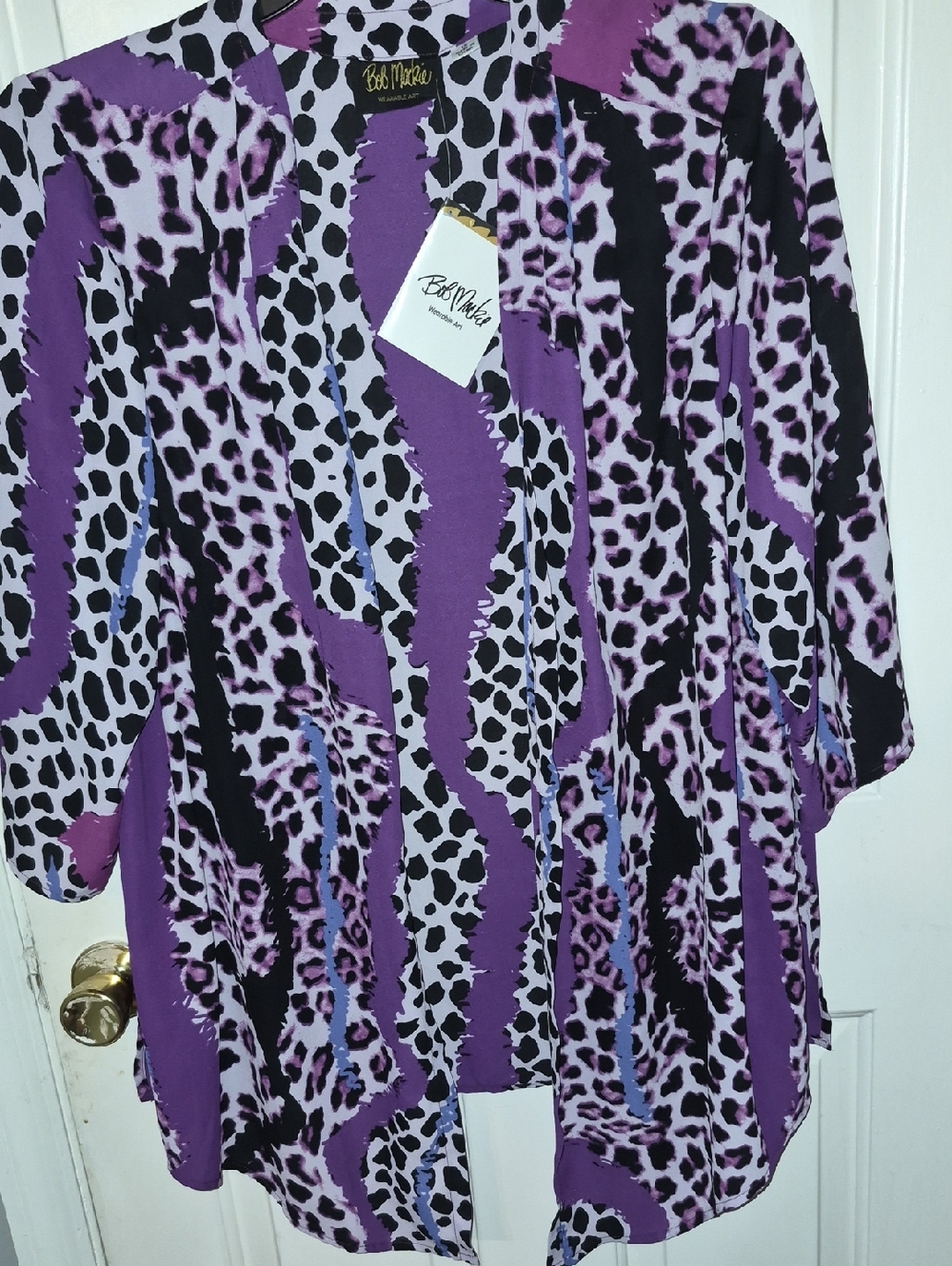 Bob Mackie Purple, Black & White Animal Print Open Cardigan 1x